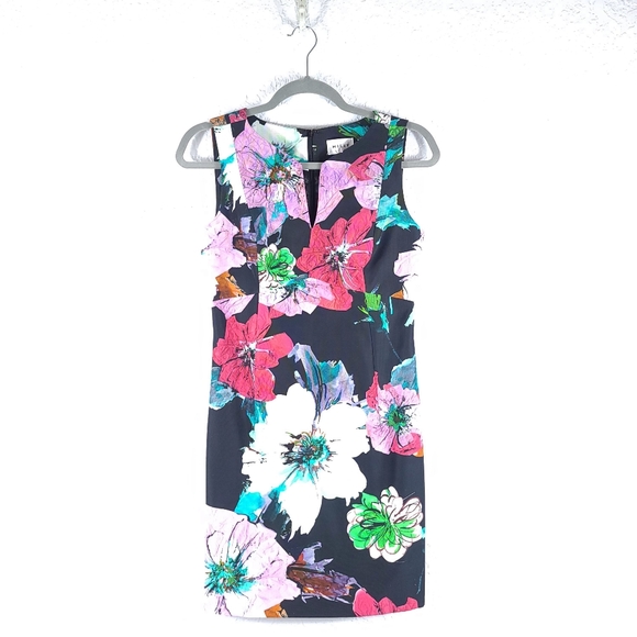 MILLY Black Floral Mini Sheath Cocktail Dress - Picture 3 of 15
